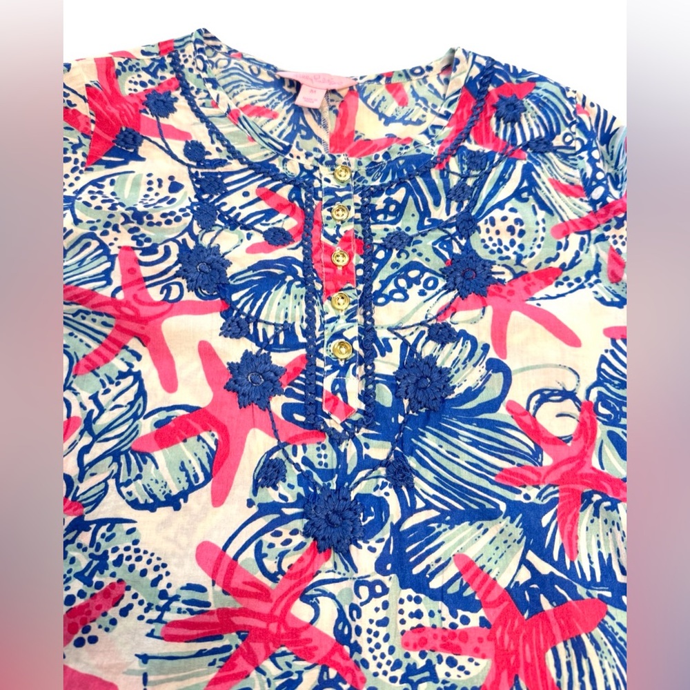 Lilly Pulitzer She Shells Floral Print Embroidered Tunic Dress Size Girls Medium - Picture 7 of 8